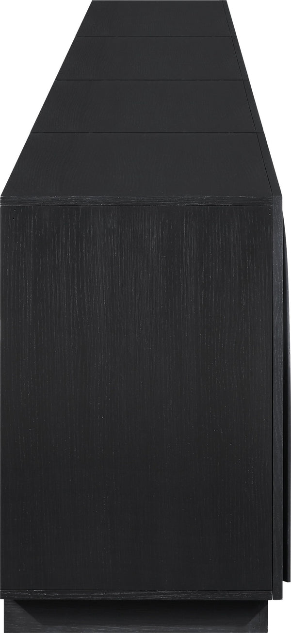 Meridian Furniture Navona Art Deco Oak Veneer Modular Buffet with Curved Doors for Dining Room Storage Black 126 inches 77001Black-T-4PC