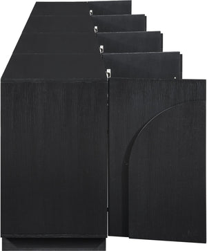Meridian Furniture Navona Art Deco Oak Veneer Modular Buffet with Curved Doors for Dining Room Storage Black 126 inches 77001Black-T-4PC
