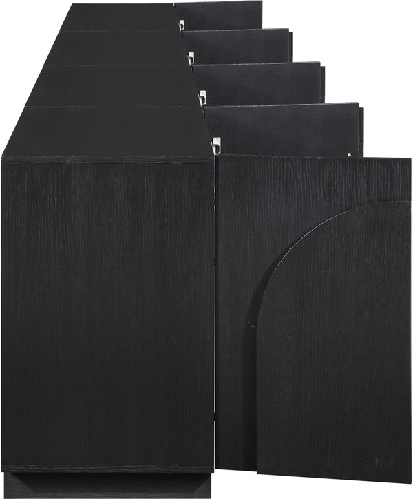 Meridian Furniture Navona Art Deco Oak Veneer Modular Buffet with Curved Doors for Dining Room Storage Black 126 inches 77001Black-T-4PC