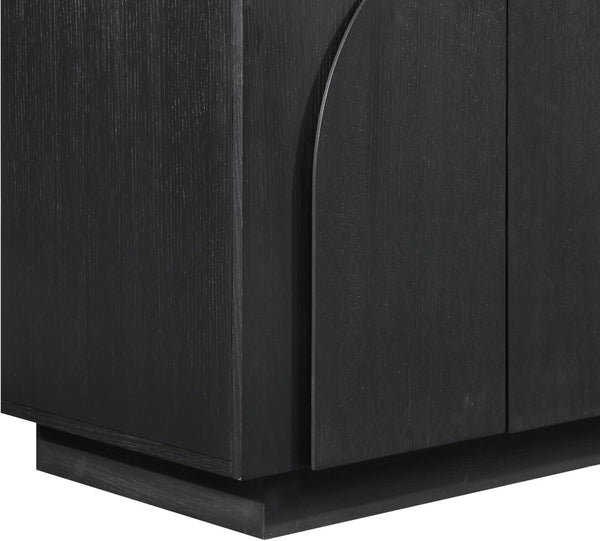 Meridian Furniture Navona Art Deco Oak Veneer Modular Buffet with Curved Doors for Dining Room Storage Black 126 inches 77001Black-T-4PC