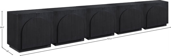 Meridian Furniture Navona Art Deco Oak Veneer Modular Buffet with Curved Doors for Dining Room Storage Black 157.5 inches 77001Black-T-5PC