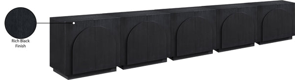 Meridian Furniture Navona Art Deco Oak Veneer Modular Buffet with Curved Doors for Dining Room Storage Black 157.5 inches 77001Black-T-5PC