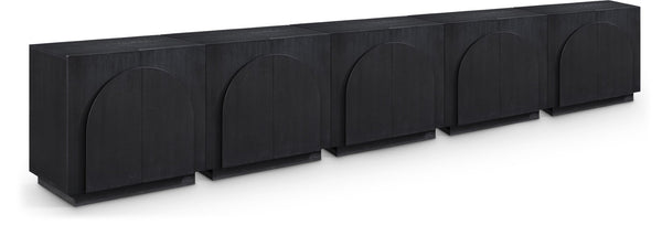 Meridian Furniture Navona Art Deco Oak Veneer Modular Buffet with Curved Doors for Dining Room Storage Black 157.5 inches 77001Black-T-5PC