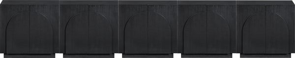 Meridian Furniture Navona Art Deco Oak Veneer Modular Buffet with Curved Doors for Dining Room Storage Black 157.5 inches 77001Black-T-5PC