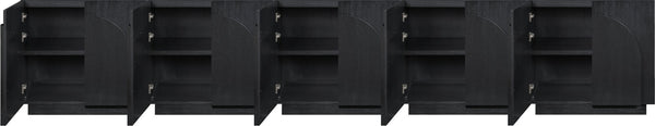 Meridian Furniture Navona Art Deco Oak Veneer Modular Buffet with Curved Doors for Dining Room Storage Black 157.5 inches 77001Black-T-5PC