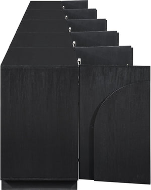 Meridian Furniture Navona Art Deco Oak Veneer Modular Buffet with Curved Doors for Dining Room Storage Black 157.5 inches 77001Black-T-5PC