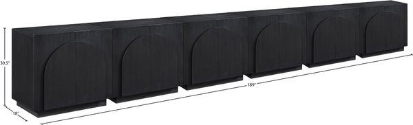 Meridian Furniture Navona Art Deco Oak Veneer Modular Buffet with Curved Doors for Dining Room Storage Black 189 inches 77001Black-T-6PC