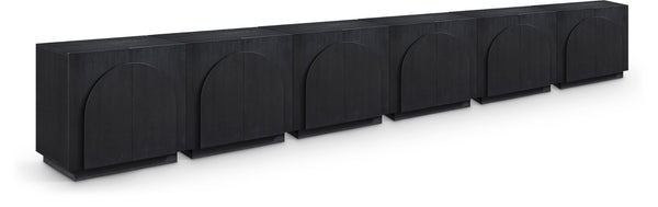 Meridian Furniture Navona Art Deco Oak Veneer Modular Buffet with Curved Doors for Dining Room Storage Black 189 inches 77001Black-T-6PC