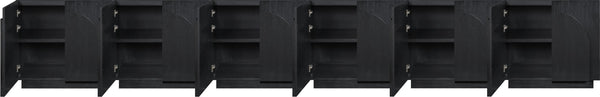 Meridian Furniture Navona Art Deco Oak Veneer Modular Buffet with Curved Doors for Dining Room Storage Black 189 inches 77001Black-T-6PC