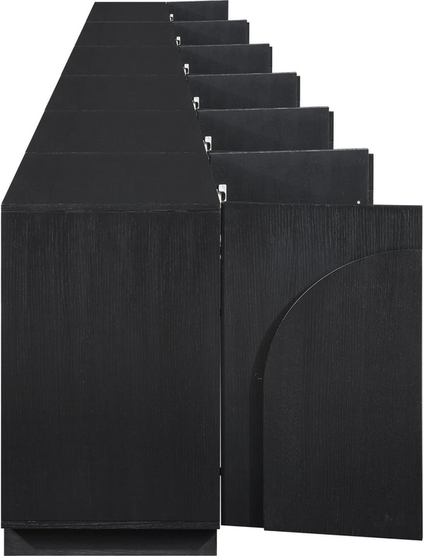 Meridian Furniture Navona Art Deco Oak Veneer Modular Buffet with Curved Doors for Dining Room Storage Black 189 inches 77001Black-T-6PC
