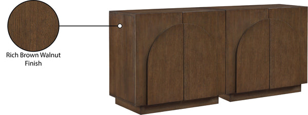 Meridian Furniture Navona Art Deco Oak Veneer Modular Buffet with Curved Doors for Dining Room Storage Brown 63 inches 77001Brown-T-2PC