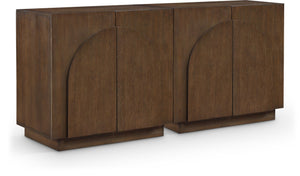 Meridian Furniture Navona Art Deco Oak Veneer Modular Buffet with Curved Doors for Dining Room Storage Brown 63 inches 77001Brown-T-2PC
