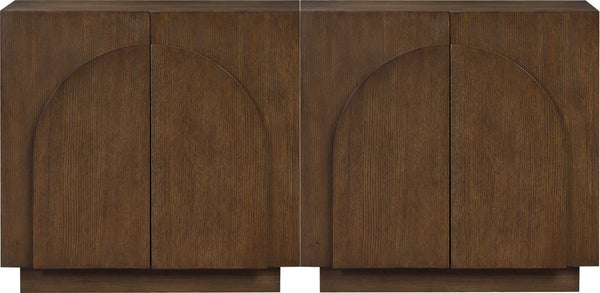 Meridian Furniture Navona Art Deco Oak Veneer Modular Buffet with Curved Doors for Dining Room Storage Brown 63 inches 77001Brown-T-2PC