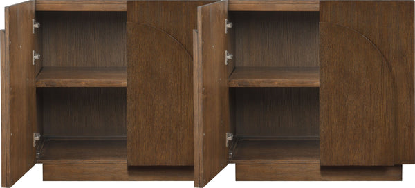 Meridian Furniture Navona Art Deco Oak Veneer Modular Buffet with Curved Doors for Dining Room Storage Brown 63 inches 77001Brown-T-2PC
