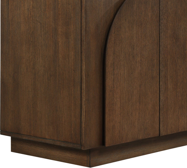 Meridian Furniture Navona Art Deco Oak Veneer Modular Buffet with Curved Doors for Dining Room Storage Brown 63 inches 77001Brown-T-2PC