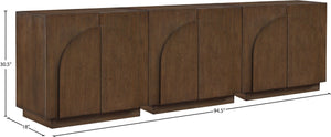 Meridian Furniture Navona Art Deco Oak Veneer Modular Buffet with Curved Doors for Dining Room Storage Brown 94.5 inches 77001Brown-T-3PC