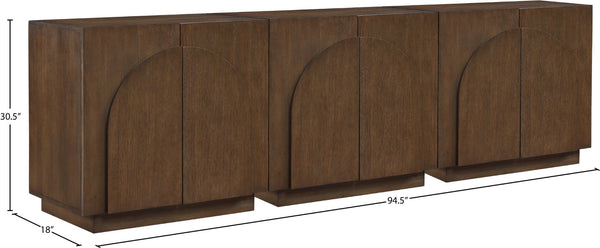 Meridian Furniture Navona Art Deco Oak Veneer Modular Buffet with Curved Doors for Dining Room Storage Brown 94.5 inches 77001Brown-T-3PC