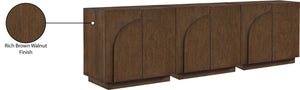Meridian Furniture Navona Art Deco Oak Veneer Modular Buffet with Curved Doors for Dining Room Storage Brown 94.5 inches 77001Brown-T-3PC
