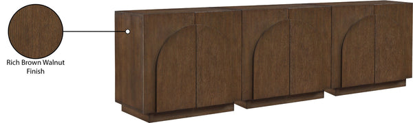 Meridian Furniture Navona Art Deco Oak Veneer Modular Buffet with Curved Doors for Dining Room Storage Brown 94.5 inches 77001Brown-T-3PC