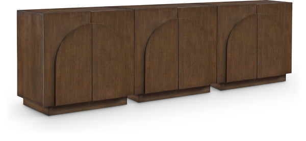 Meridian Furniture Navona Art Deco Oak Veneer Modular Buffet with Curved Doors for Dining Room Storage Brown 94.5 inches 77001Brown-T-3PC