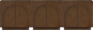 Meridian Furniture Navona Art Deco Oak Veneer Modular Buffet with Curved Doors for Dining Room Storage Brown 94.5 inches 77001Brown-T-3PC