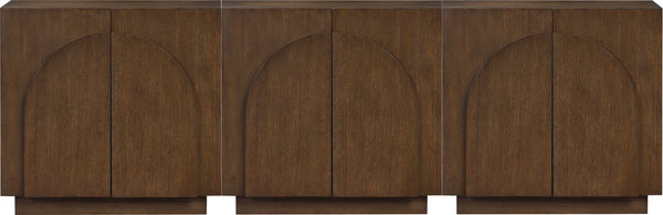 Meridian Furniture Navona Art Deco Oak Veneer Modular Buffet with Curved Doors for Dining Room Storage Brown 94.5 inches 77001Brown-T-3PC