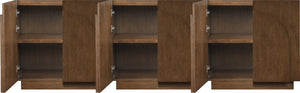 Meridian Furniture Navona Art Deco Oak Veneer Modular Buffet with Curved Doors for Dining Room Storage Brown 94.5 inches 77001Brown-T-3PC