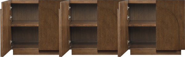 Meridian Furniture Navona Art Deco Oak Veneer Modular Buffet with Curved Doors for Dining Room Storage Brown 94.5 inches 77001Brown-T-3PC
