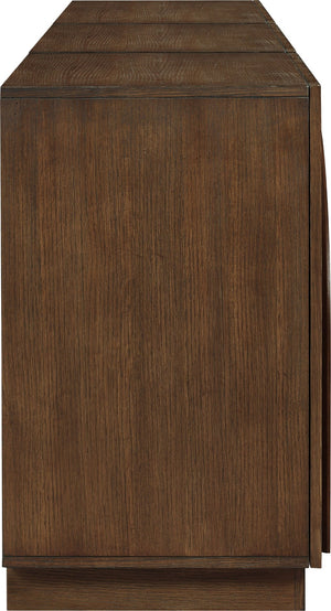 Meridian Furniture Navona Art Deco Oak Veneer Modular Buffet with Curved Doors for Dining Room Storage Brown 94.5 inches 77001Brown-T-3PC