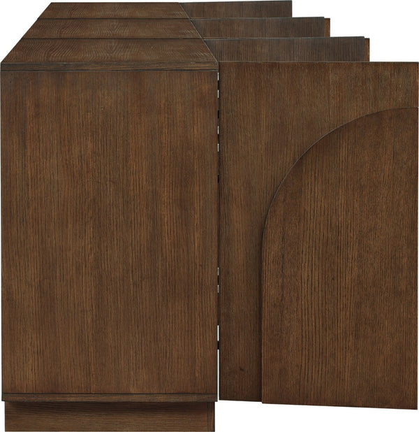 Meridian Furniture Navona Art Deco Oak Veneer Modular Buffet with Curved Doors for Dining Room Storage Brown 94.5 inches 77001Brown-T-3PC