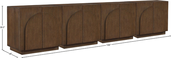 Meridian Furniture Navona Art Deco Oak Veneer Modular Buffet with Curved Doors for Dining Room Storage Brown 126 inches 77001Brown-T-4PC
