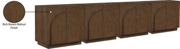 Meridian Furniture Navona Art Deco Oak Veneer Modular Buffet with Curved Doors for Dining Room Storage Brown 126 inches 77001Brown-T-4PC