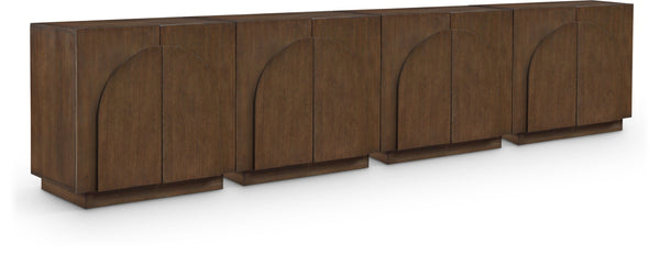 Meridian Furniture Navona Art Deco Oak Veneer Modular Buffet with Curved Doors for Dining Room Storage Brown 126 inches 77001Brown-T-4PC