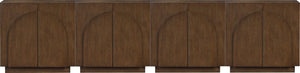 Meridian Furniture Navona Art Deco Oak Veneer Modular Buffet with Curved Doors for Dining Room Storage Brown 126 inches 77001Brown-T-4PC