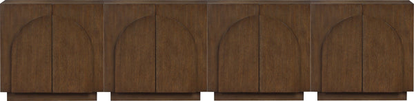 Meridian Furniture Navona Art Deco Oak Veneer Modular Buffet with Curved Doors for Dining Room Storage Brown 126 inches 77001Brown-T-4PC