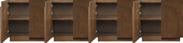 Meridian Furniture Navona Art Deco Oak Veneer Modular Buffet with Curved Doors for Dining Room Storage Brown 126 inches 77001Brown-T-4PC