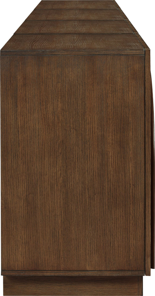 Meridian Furniture Navona Art Deco Oak Veneer Modular Buffet with Curved Doors for Dining Room Storage Brown 126 inches 77001Brown-T-4PC