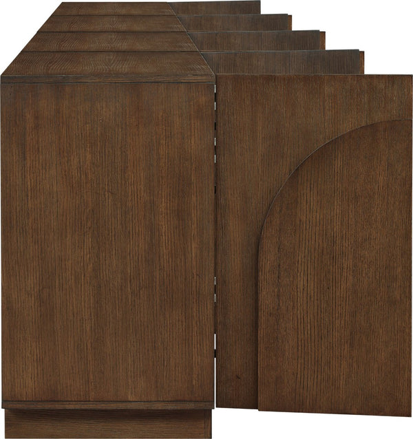 Meridian Furniture Navona Art Deco Oak Veneer Modular Buffet with Curved Doors for Dining Room Storage Brown 126 inches 77001Brown-T-4PC