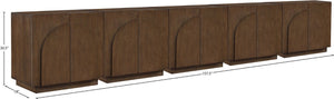 Meridian Furniture Navona Art Deco Oak Veneer Modular Buffet with Curved Doors for Dining Room Storage Brown 157.5 inches 77001Brown-T-5PC