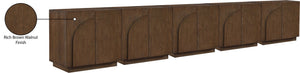 Meridian Furniture Navona Art Deco Oak Veneer Modular Buffet with Curved Doors for Dining Room Storage Brown 157.5 inches 77001Brown-T-5PC