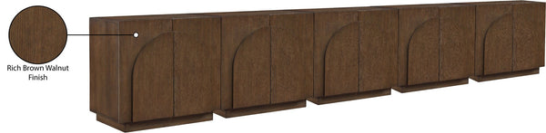 Meridian Furniture Navona Art Deco Oak Veneer Modular Buffet with Curved Doors for Dining Room Storage Brown 157.5 inches 77001Brown-T-5PC
