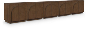 Meridian Furniture Navona Art Deco Oak Veneer Modular Buffet with Curved Doors for Dining Room Storage Brown 157.5 inches 77001Brown-T-5PC