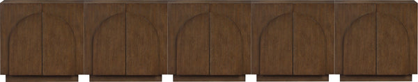 Meridian Furniture Navona Art Deco Oak Veneer Modular Buffet with Curved Doors for Dining Room Storage Brown 157.5 inches 77001Brown-T-5PC