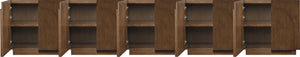 Meridian Furniture Navona Art Deco Oak Veneer Modular Buffet with Curved Doors for Dining Room Storage Brown 157.5 inches 77001Brown-T-5PC