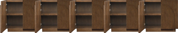 Meridian Furniture Navona Art Deco Oak Veneer Modular Buffet with Curved Doors for Dining Room Storage Brown 157.5 inches 77001Brown-T-5PC