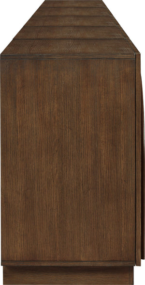 Meridian Furniture Navona Art Deco Oak Veneer Modular Buffet with Curved Doors for Dining Room Storage Brown 157.5 inches 77001Brown-T-5PC