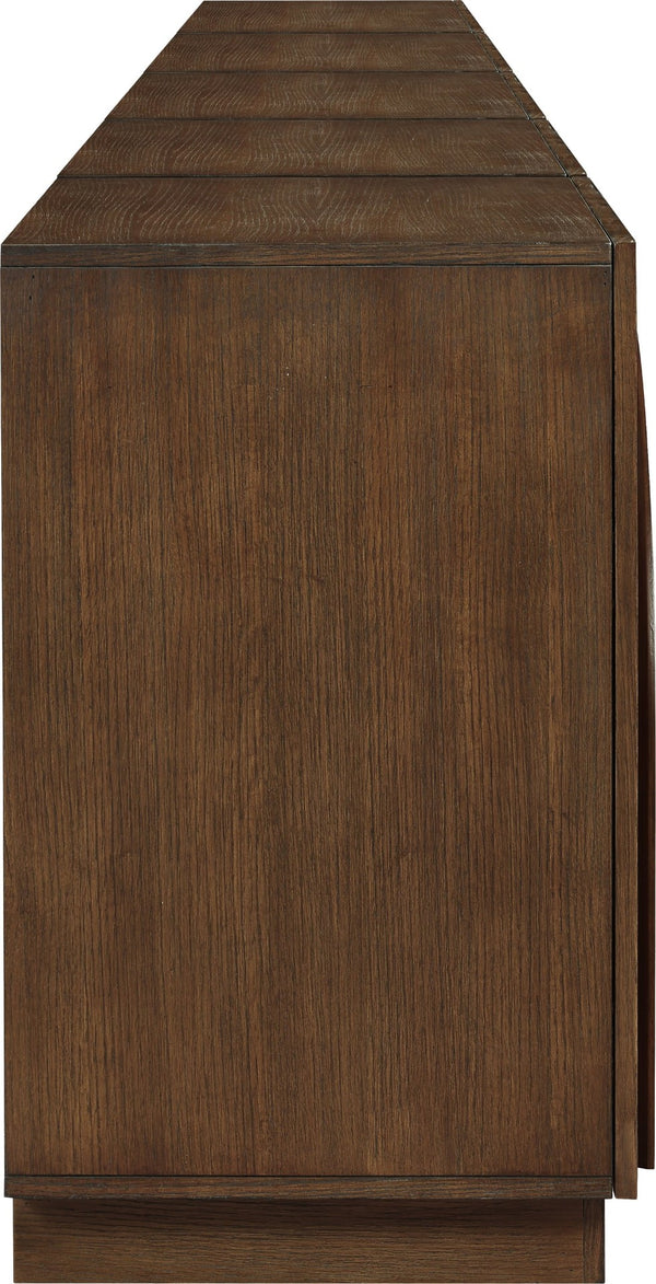 Meridian Furniture Navona Art Deco Oak Veneer Modular Buffet with Curved Doors for Dining Room Storage Brown 157.5 inches 77001Brown-T-5PC