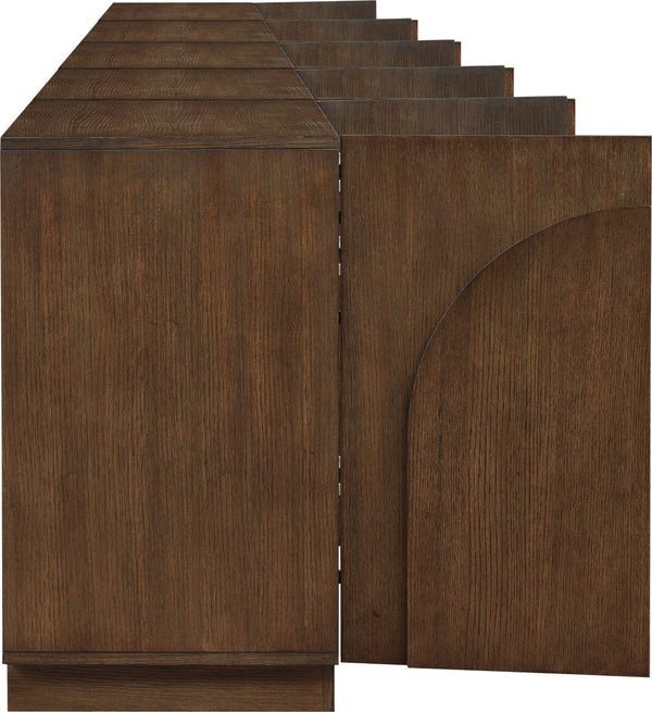 Meridian Furniture Navona Art Deco Oak Veneer Modular Buffet with Curved Doors for Dining Room Storage Brown 157.5 inches 77001Brown-T-5PC