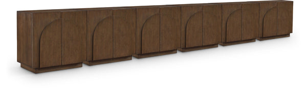 Meridian Furniture Navona Art Deco Oak Veneer Modular Buffet with Curved Doors for Dining Room Storage Brown 189 inches 77001Brown-T-6PC