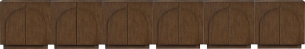 Meridian Furniture Navona Art Deco Oak Veneer Modular Buffet with Curved Doors for Dining Room Storage Brown 189 inches 77001Brown-T-6PC